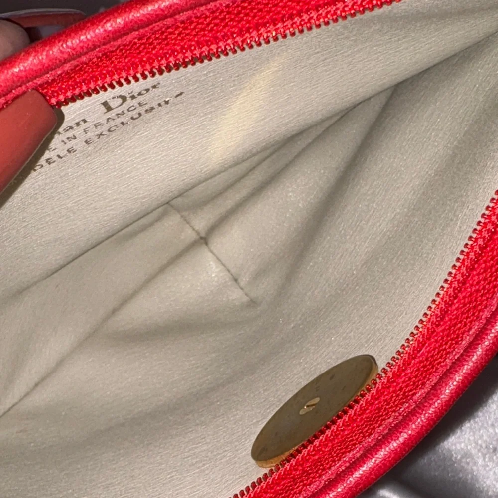 Vintage Dior Red Leather Crescent Crossbody with Gold Logo Medallion - Picture 8 of 14
